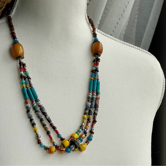 Handmade | Vintage | African Trade Beads Multi-Strand 23" Necklace - Picture 10 of 13